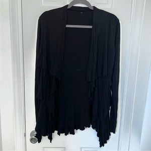 black ruffle cardigan shawl coverup long sleeve top, lightweight / thin